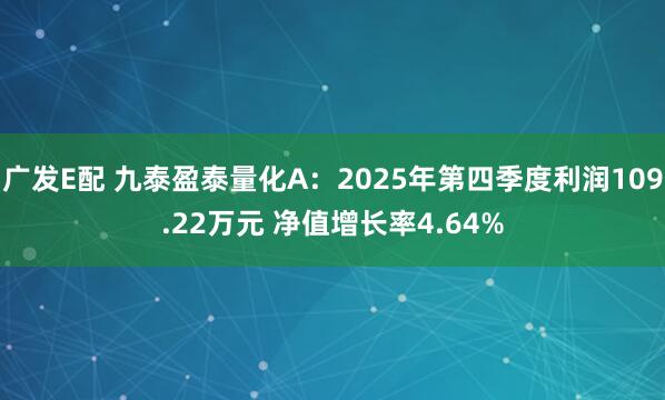 广发E配 九泰盈泰量化A：2025年第四季度利润109.22万元 净值增长率4.64%